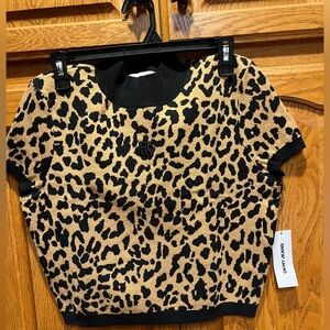DKNY Leopard Print Short Sleeve Top - Black and Tan